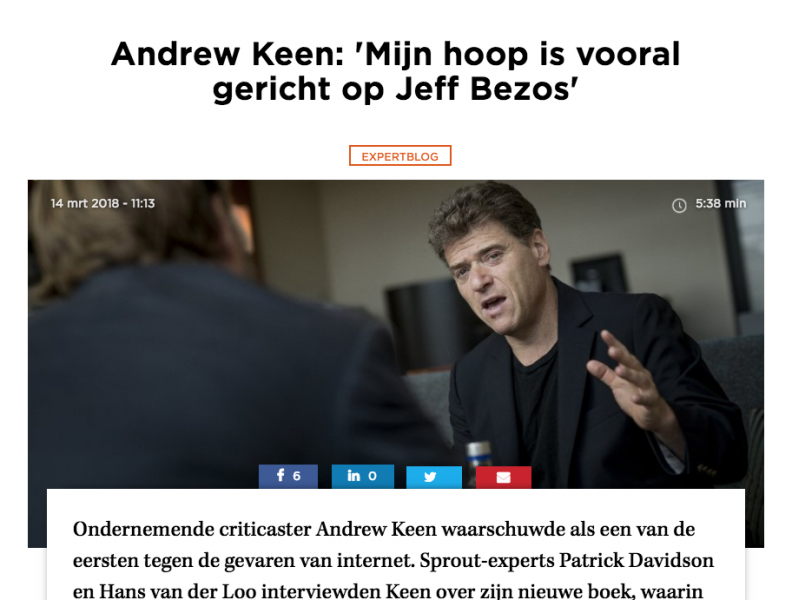 Andrew Keen: ‘Mijn hoop is vooral gericht op Jeff Bezos’ (Interview)
